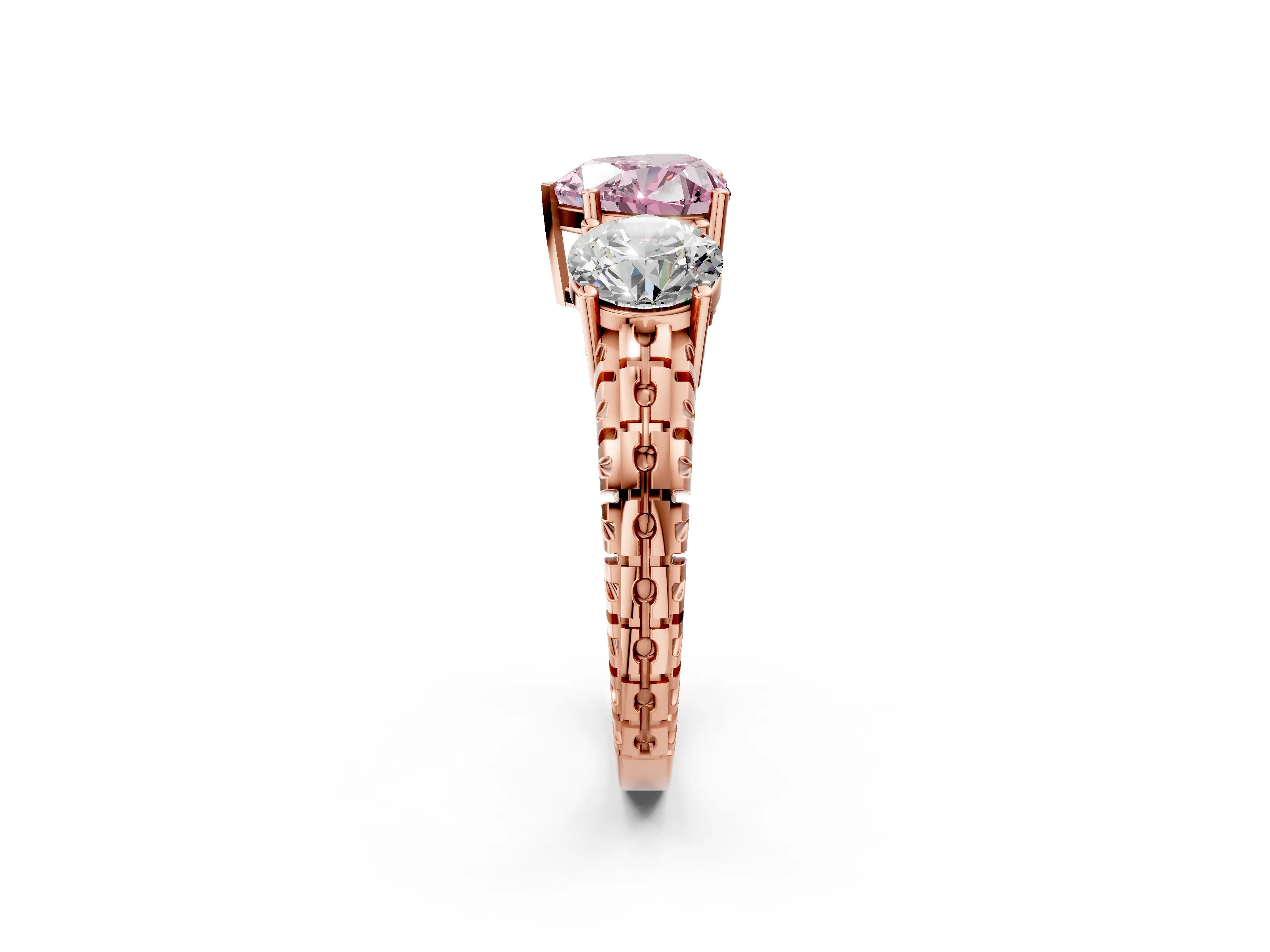 Rose gold Three-Stone Fancy Pink Heart Cut Cut Diamond Ring with Channel-Set Band and Prong Setting_2