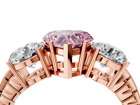 Rose gold Three-Stone Fancy Pink Heart Cut Cut Diamond Ring with Channel-Set Band and Prong Setting_4