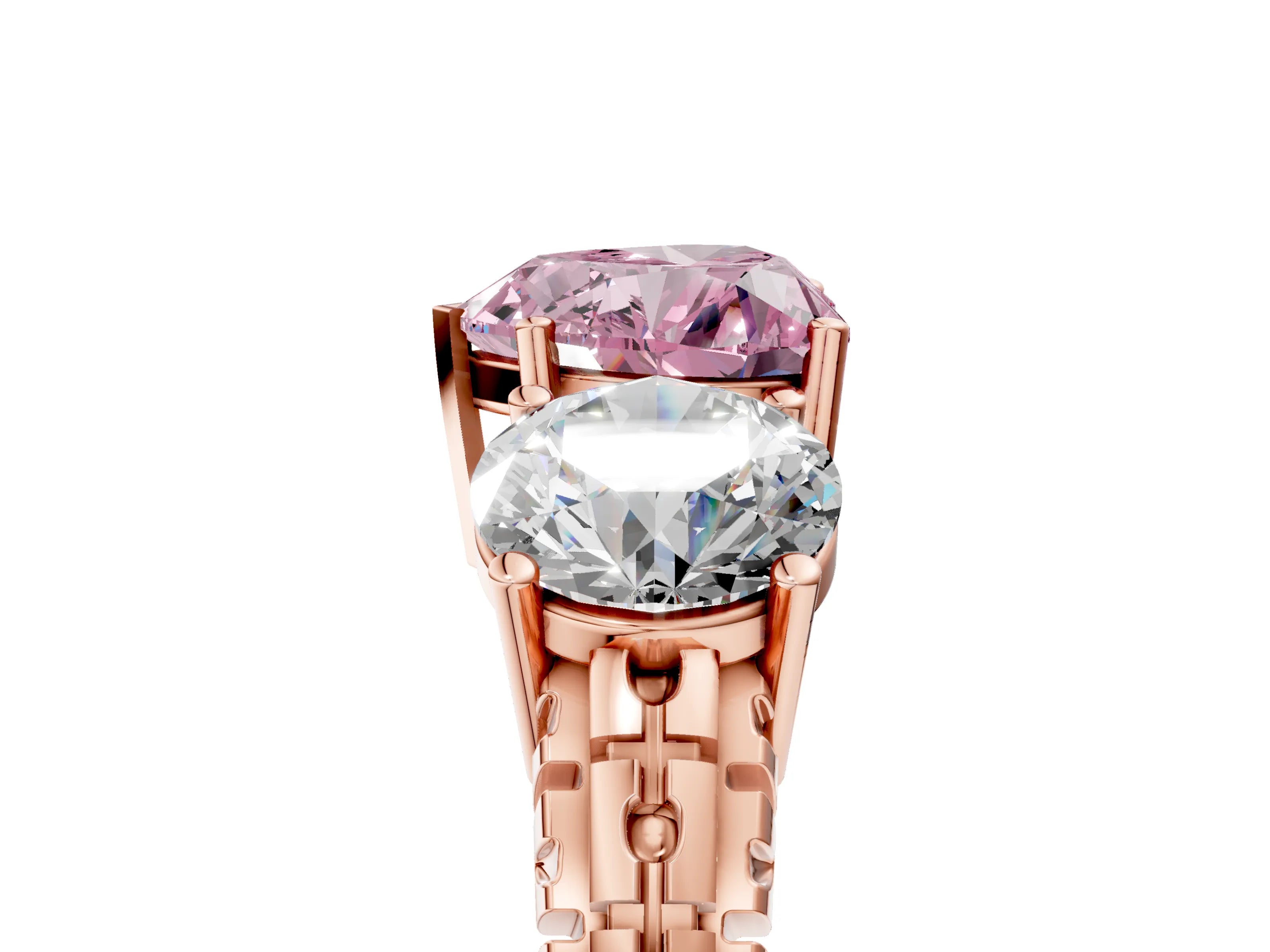 Rose gold Three-Stone Fancy Pink Heart Cut Cut Diamond Ring with Channel-Set Band and Prong Setting_5