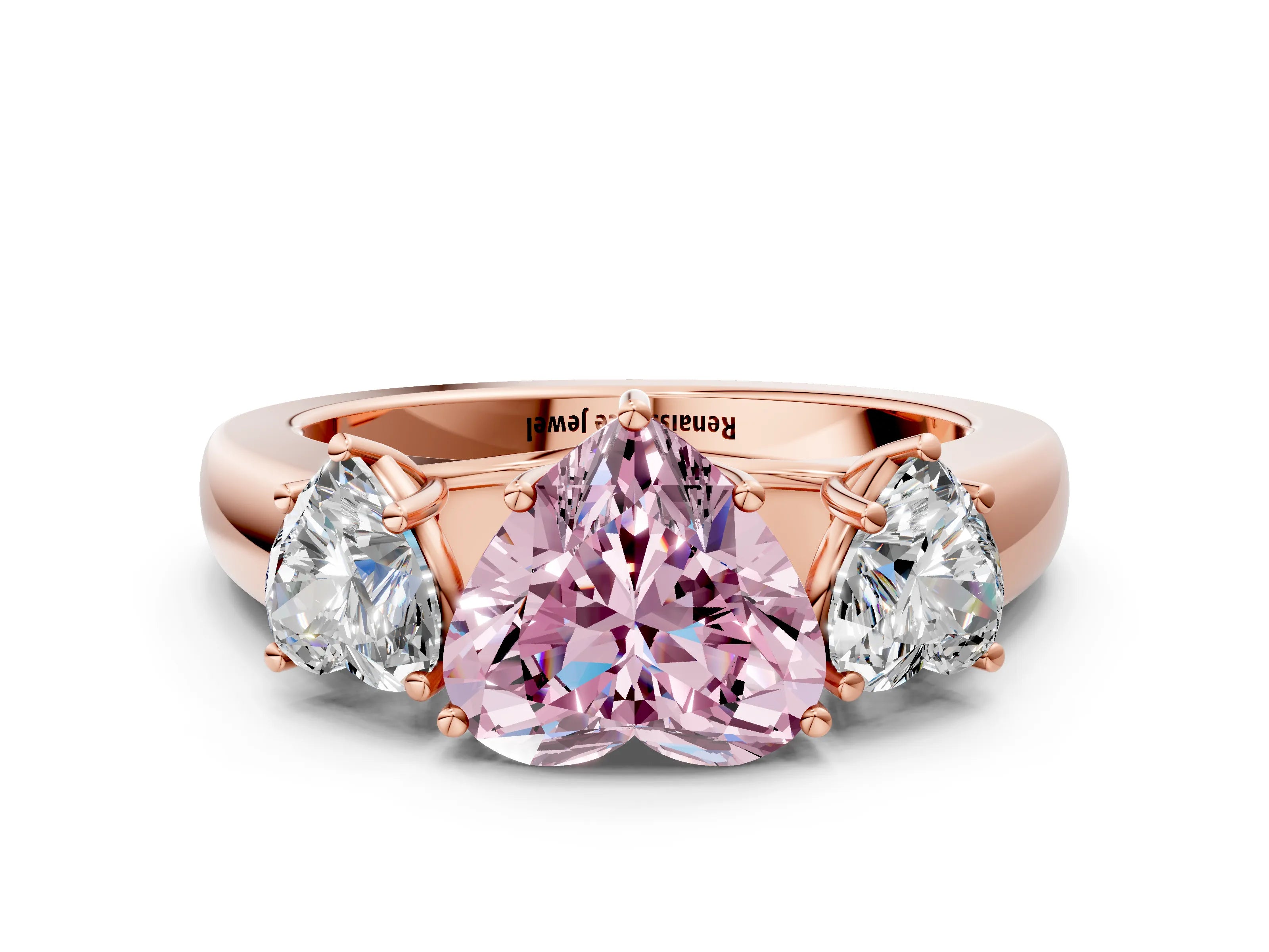 Rose gold Three-Stone Fancy Pink Heart Cut Cut Diamond Ring with Prong Setting and Classic Band
