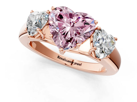 Rose gold Three-Stone Fancy Pink Heart Cut Cut Diamond Ring with Prong Setting and Classic Band_1