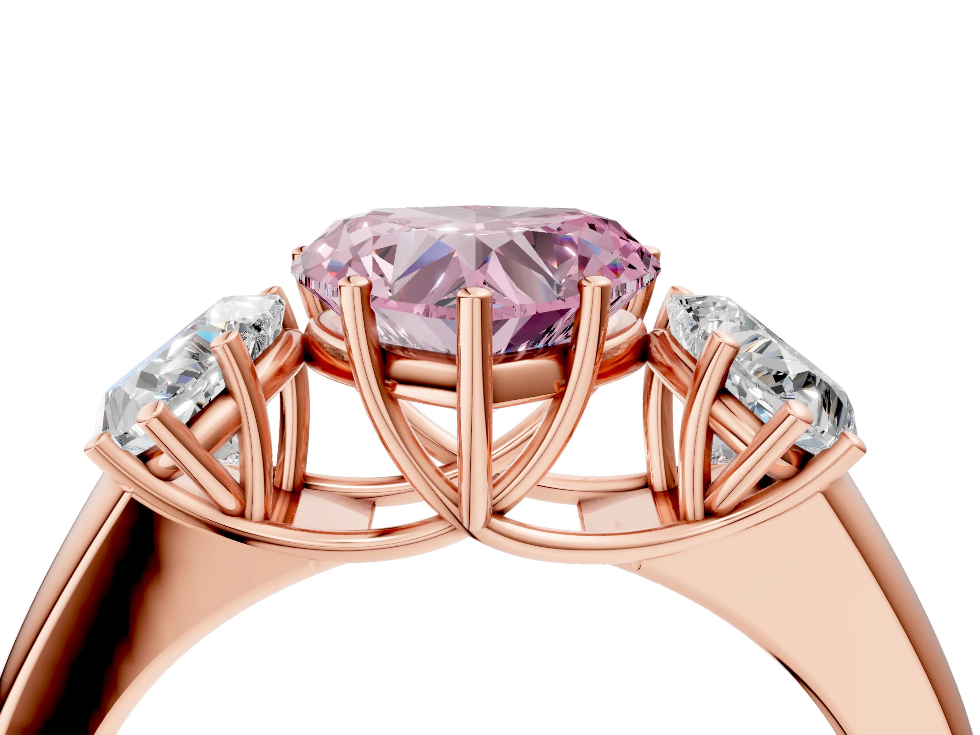 Rose gold Three-Stone Fancy Pink Heart Cut Cut Diamond Ring with Prong Setting and Classic Band_4
