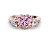 Rose gold Three-Stone Fancy Pink Heart Cut Cut Diamond Ring with Trillion Side Stones and Four-Prong Setting_3