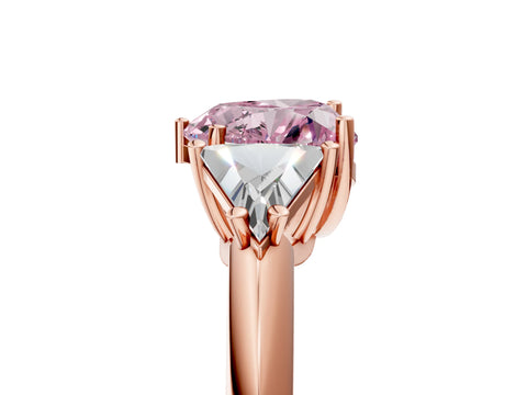 Rose gold Three-Stone Fancy Pink Heart Cut Cut Diamond Ring with Trillion Side Stones and Four-Prong Setting_8