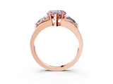 Rose gold Three-Stone Fancy Pink Heart Cut Cut Diamond Ring with Trillion Side Stones on a Split Shank Band_3