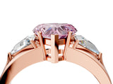 Rose gold Three-Stone Fancy Pink Heart Cut Cut Diamond Ring with Trillion Side Stones on a Split Shank Band_4