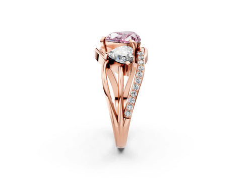 Rose gold Three-Stone Fancy Pink Heart Cut Cut Diamond Split Shank Prong Set Ring_2