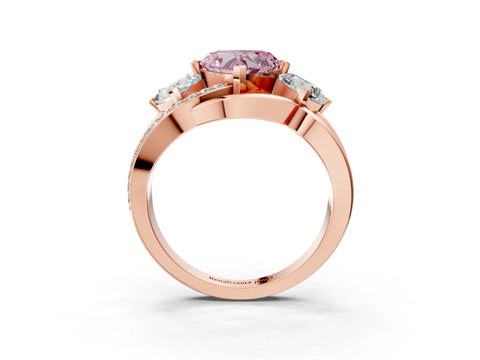 Rose gold Three-Stone Fancy Pink Heart Cut Cut Diamond Split Shank Prong Set Ring_3