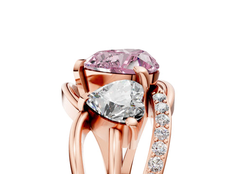 Rose gold Three-Stone Fancy Pink Heart Cut Cut Diamond Split Shank Prong Set Ring_5