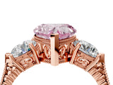 Rose gold Three-Stone Fancy Pink Heart Cut Cut Milgrain Band Prong Setting Ring_10