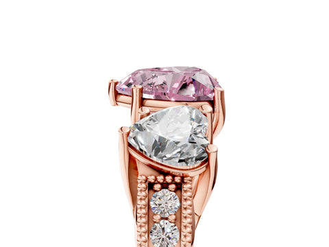 Rose gold Three-Stone Fancy Pink Heart Cut Cut Milgrain Pavé Engagement Ring_17