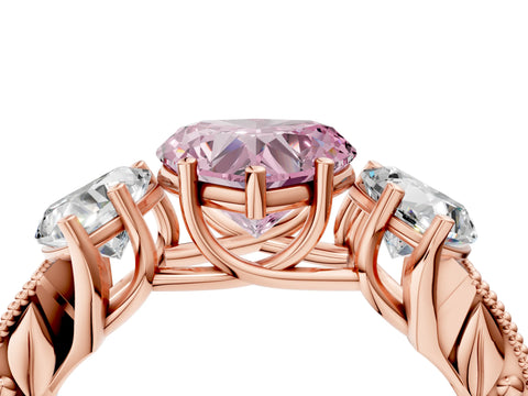 Rose gold Three-Stone Fancy Pink Heart Cut Cut Milgrain Pavé Engagement Ring_4