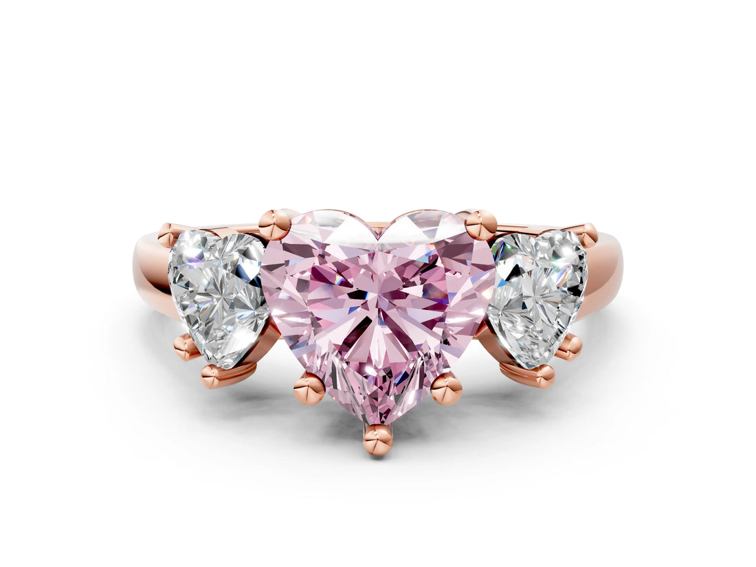Rose gold Three-Stone Fancy Pink Heart Cut Cut Solitaire Ring with Classic Prong Setting