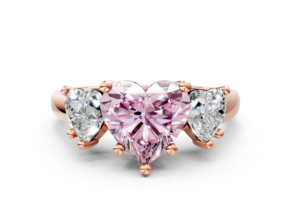 Rose gold Three-Stone Fancy Pink Heart Cut Cut Solitaire Ring with Classic Prong Setting