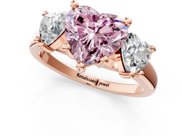 Rose gold Three-Stone Fancy Pink Heart Cut Cut Solitaire Ring with Classic Prong Setting