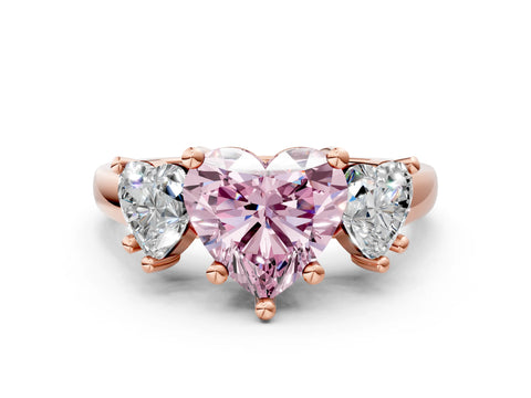 Rose gold Three-Stone Fancy Pink Heart Cut Cut Solitaire Ring with Classic Prong Setting