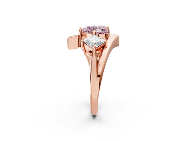 Rose gold Three-Stone Fancy Pink Heart Cut Cut Tension Band Ring with Four-Prong Setting