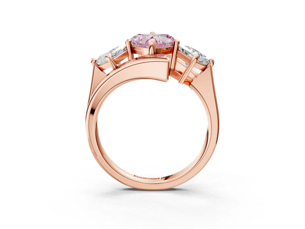 Rose gold Three-Stone Fancy Pink Heart Cut Cut Tension Band Ring with Four-Prong Setting