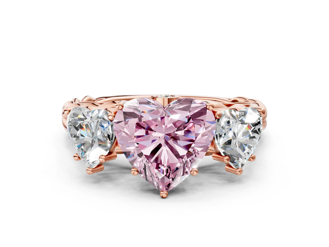 Rose gold Three-Stone Fancy Pink Heart Cut Diamond Braided Band Ring with Four-Prong Setting_40
