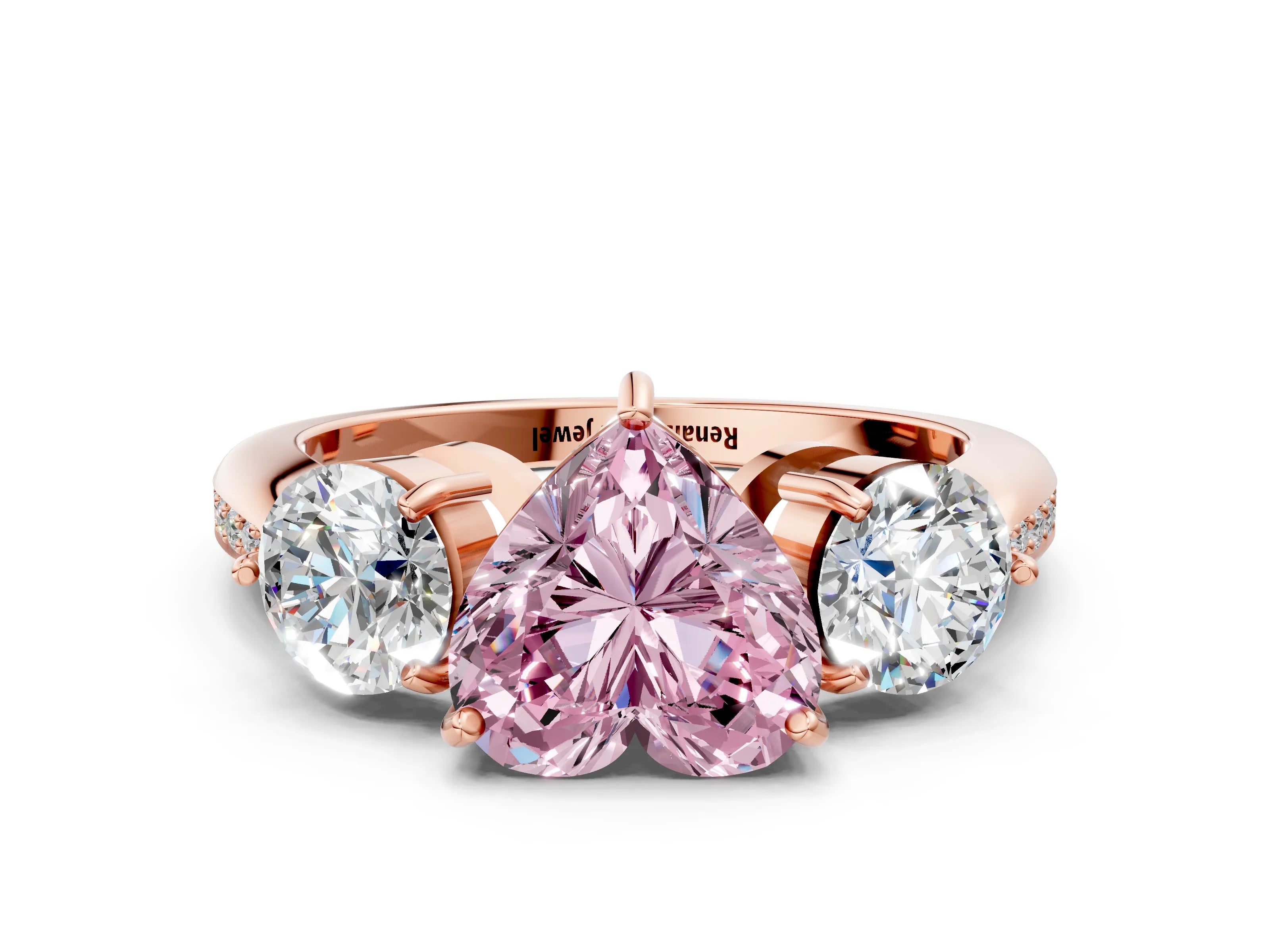 Rose gold Three-Stone Fancy Pink Heart Cut Diamond Channel Set Engagement Ring with Prong Setting_12