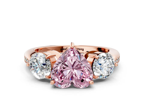 Rose gold Three-Stone Fancy Pink Heart Cut Diamond Channel Set Engagement Ring with Prong Setting_12