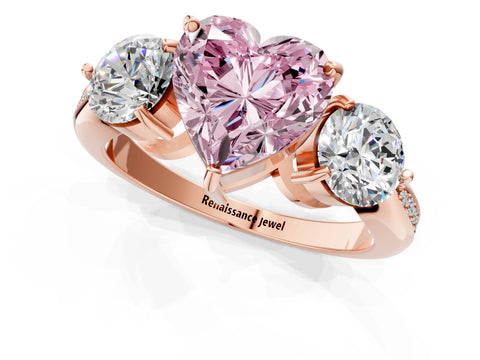 Rose gold Three-Stone Fancy Pink Heart Cut Diamond Channel Set Engagement Ring with Prong Setting_13