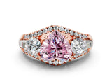 Rose gold Three-Stone Fancy Pink Heart Cut Diamond Engagement Ring with Pave Band and Prong Setting