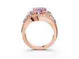 Rose gold Three-Stone Fancy Pink Heart Cut Diamond Engagement Ring with Pave Band and Prong Setting_3