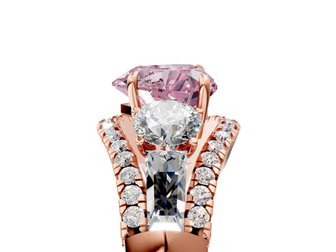 Rose gold Three-Stone Fancy Pink Heart Cut Diamond Engagement Ring with Pave Band and Prong Setting_5