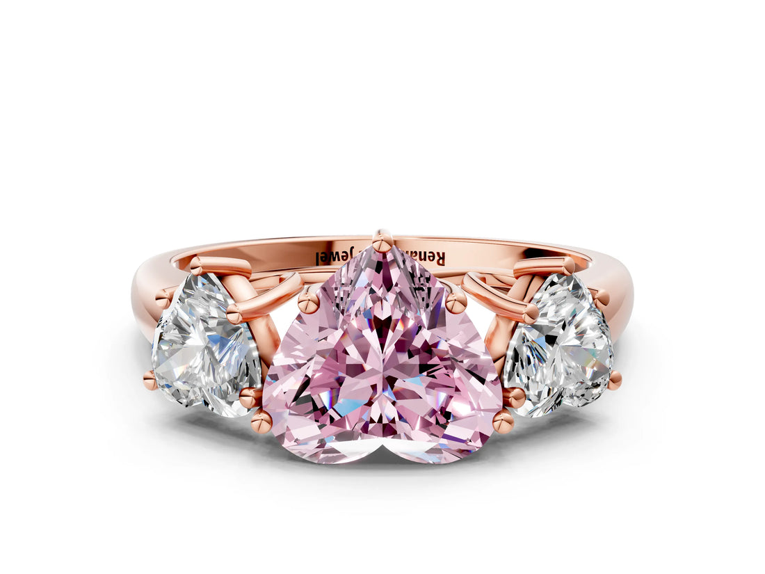 Rose gold Three-Stone Fancy Pink Heart Cut Diamond Engagement Ring with Prong Setting_3