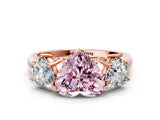 Rose gold Three-Stone Fancy Pink Heart Cut Diamond Engagement Ring with Prong Setting_3