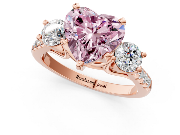 Rose gold Three-Stone Fancy Pink Heart Cut Diamond Pavé Band with Four-Prong Setting