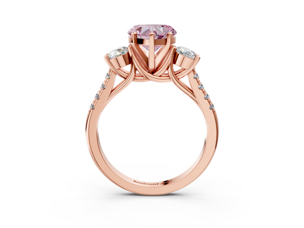 Rose gold Three-Stone Fancy Pink Heart Cut Diamond Pavé Band with Four-Prong Setting