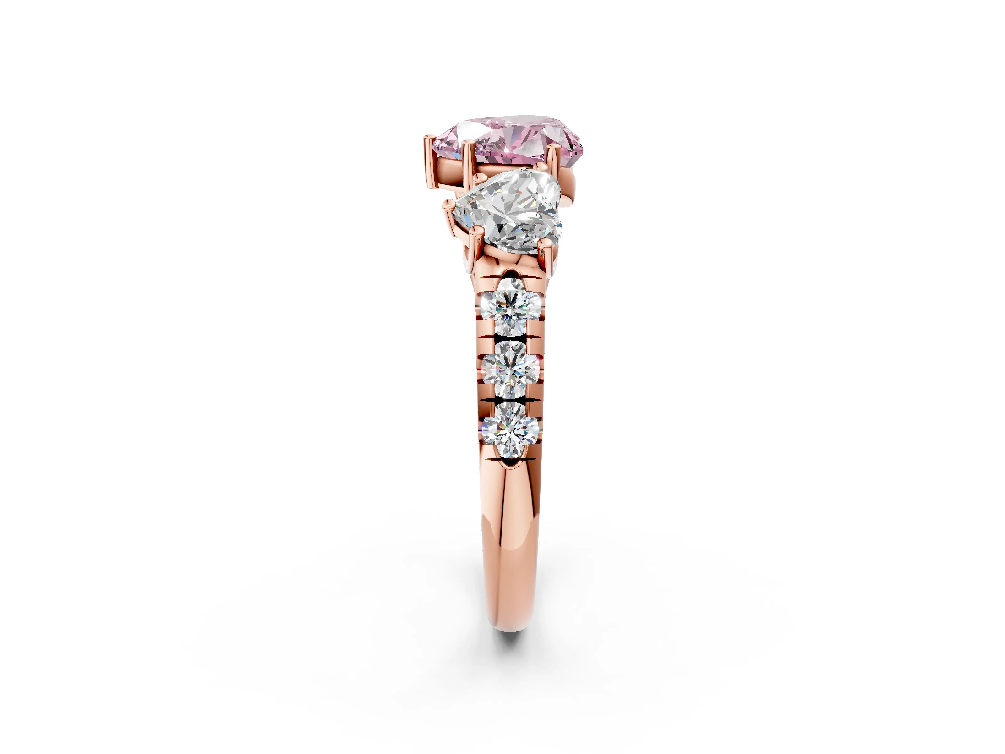 Rose gold Three-Stone Fancy Pink Heart Cut Diamond Pavé Band with Prong Setting_2