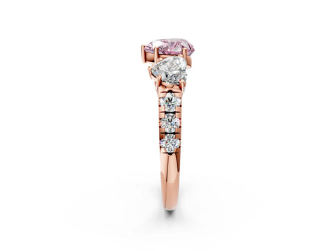 Rose gold Three-Stone Fancy Pink Heart Cut Diamond Pavé Band with Prong Setting_2