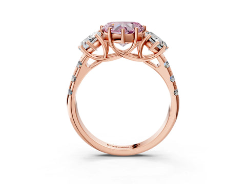 Rose gold Three-Stone Fancy Pink Heart Cut Diamond Pavé Band with Prong Setting_3