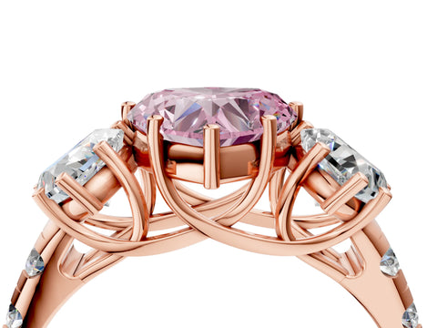 Rose gold Three-Stone Fancy Pink Heart Cut Diamond Pavé Band with Prong Setting_4