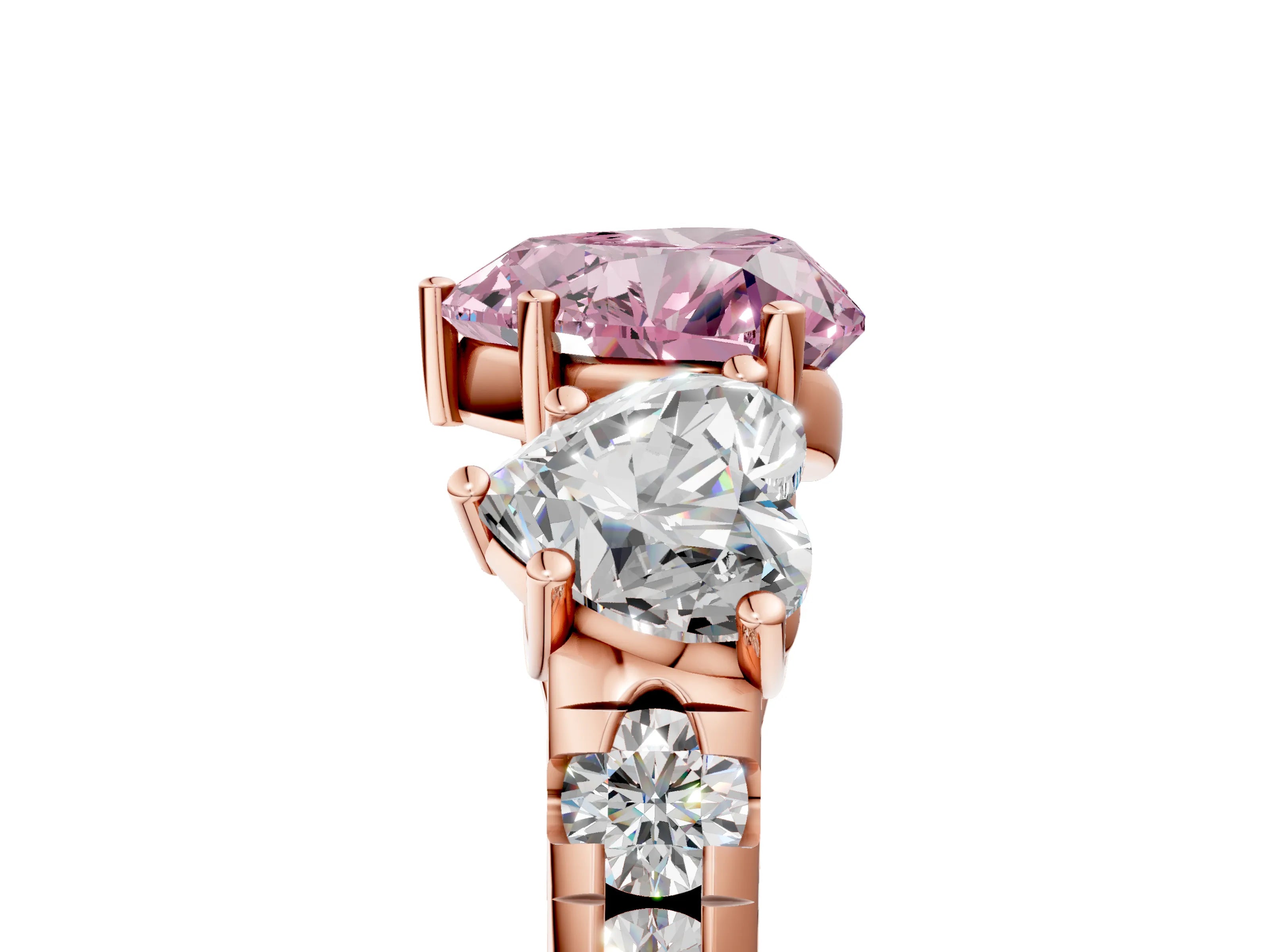 Rose gold Three-Stone Fancy Pink Heart Cut Diamond Pavé Band with Prong Setting_5