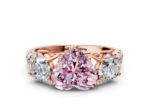 Rose gold Three-Stone Fancy Pink Heart Cut Diamond Pavé Band with Prong Setting