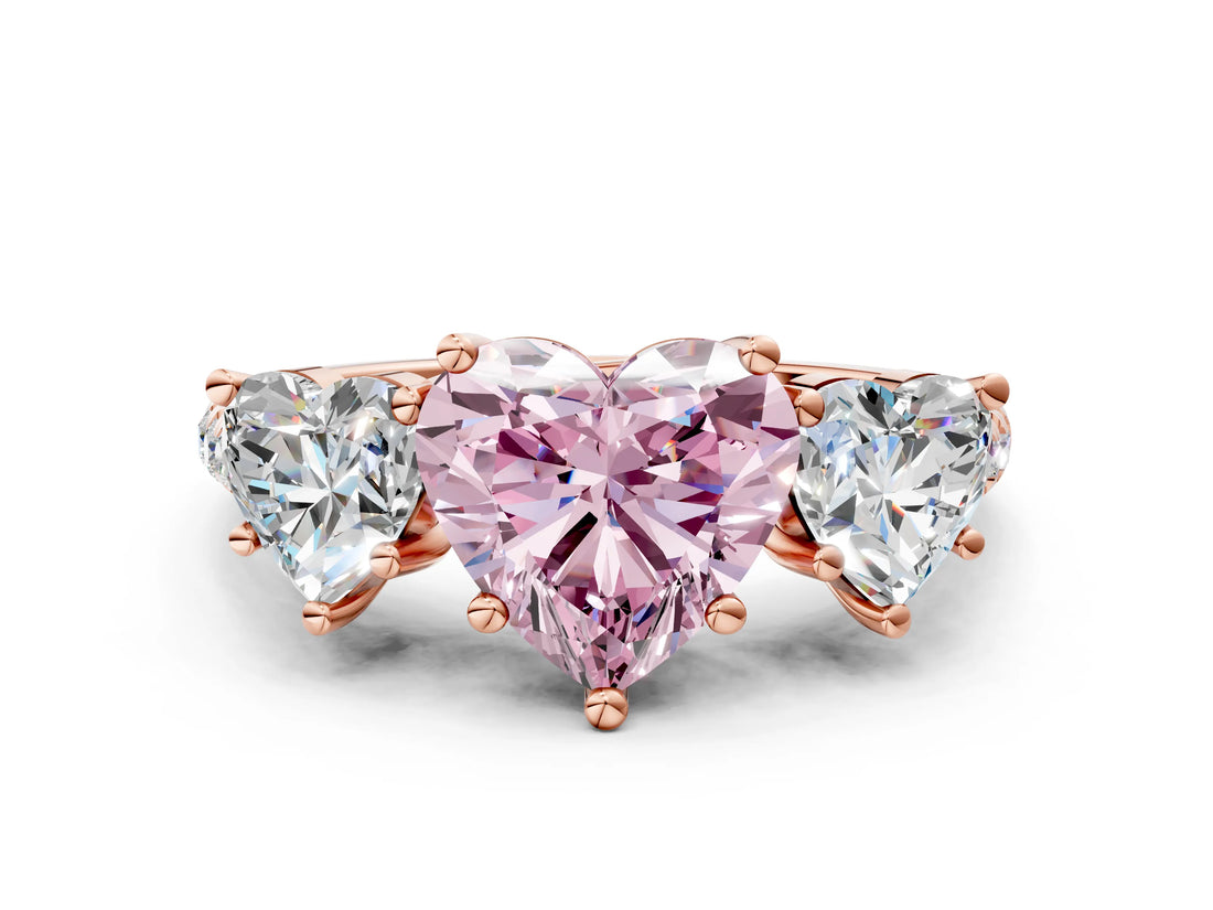 Rose gold Three-Stone Fancy Pink Heart Cut Diamond Ring with Pavé Band and Prong Setting_110