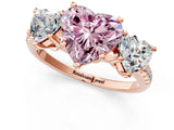 Rose gold Three-Stone Fancy Pink Heart Cut Diamond Ring with Pavé Band and Prong Setting_111