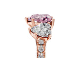 Rose gold Three-Stone Fancy Pink Heart Cut Diamond Ring with Pavé Band and Prong Setting_115