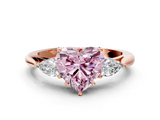 Rose gold Three-Stone Fancy Pink Heart  Cut Diamond Ring with Pear Side Stones in Four-Prong Setting_102