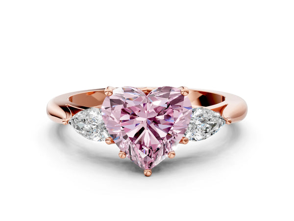 Rose gold Three-Stone Fancy Pink Heart Cut Diamond Ring with Pear  Side Stones in Four-Prong Setting