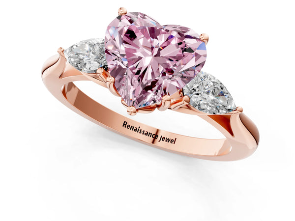 Rose gold Three-Stone Fancy Pink Heart Cut Diamond Ring with Pear  Side Stones in Four-Prong Setting