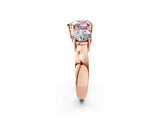 Rose gold Three-Stone Fancy Pink Heart Cut Diamond Ring with Round Side Stones, Classic Band, and Four-Prong Setting_2