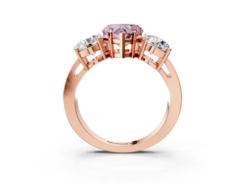 Rose gold Three-Stone Fancy Pink Heart Cut Diamond Ring with Round Side Stones, Classic Band, and Four-Prong Setting_3