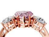 Rose gold Three-Stone Fancy Pink Heart Cut Diamond Ring with Round Side Stones, Classic Band, and Four-Prong Setting_4