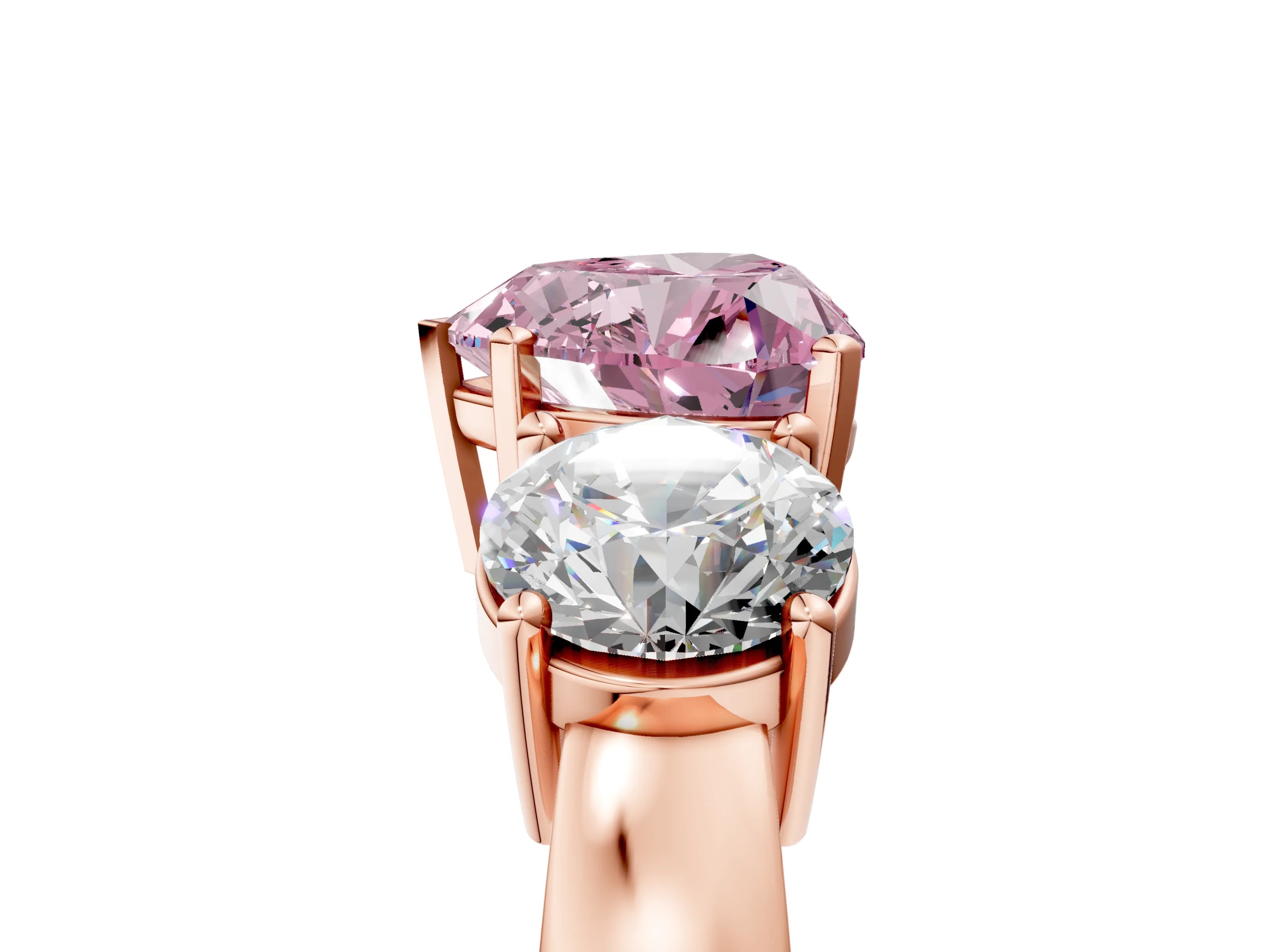 Rose gold Three-Stone Fancy Pink Heart Cut Diamond Ring with Round Side Stones, Classic Band, and Four-Prong Setting_5