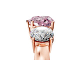 Rose gold Three-Stone Fancy Pink Heart Cut Diamond Ring with Round Side Stones, Classic Band, and Four-Prong Setting_5